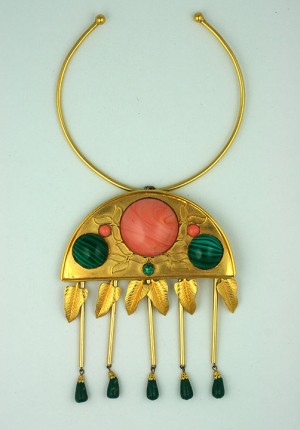 Unusual De Lillo Faux Coral and Malachite Pendant