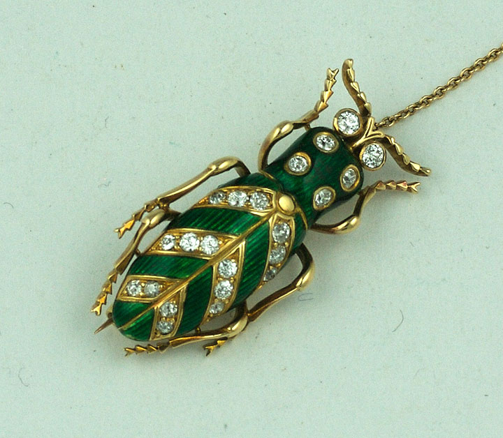 Victorian Diamond and Enamel Beetle Brooch