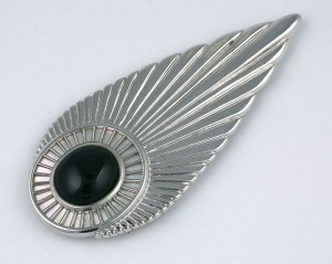 Erte Sterling Deco Feather Brooch