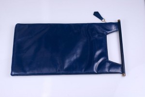Unusual Navy Calf Clutch with Handle, 1950s