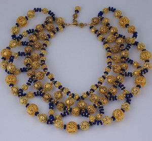 Huge Gilt Filigree and Sapphire Glass Collar