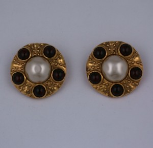 Chanel Faux Pearl and Pate de Verre Earrings