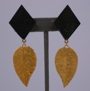 YSL Wood and Gilt Leaf Earrings
