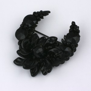 Miriam Haskell Victorian Revival Jet Crescent Brooch