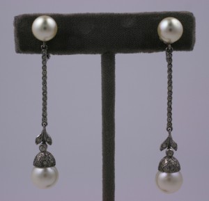 Art Deco Silver Paste and Pearl Earrings