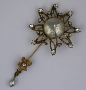 Miriam Haskell Pearl and Gilt Stickpin Brooch