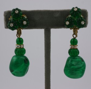 Miriam Haskell Emerald Pate de Verre Earrings