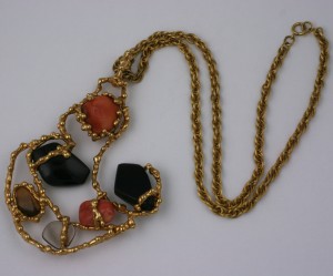 Oversized Brutalist Pendant with Semiprecious Stones