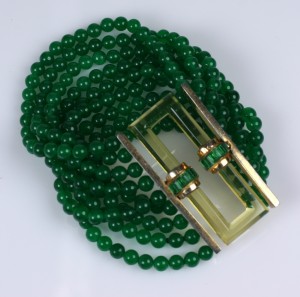Wide Art Deco Faux Emerald Bead Bracelet