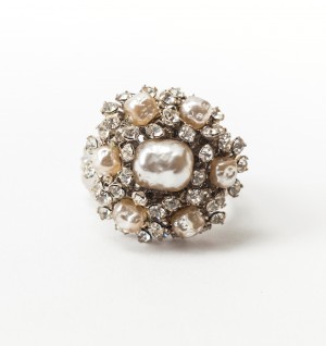 Miriam Haskell Pearl and Diamante Ring