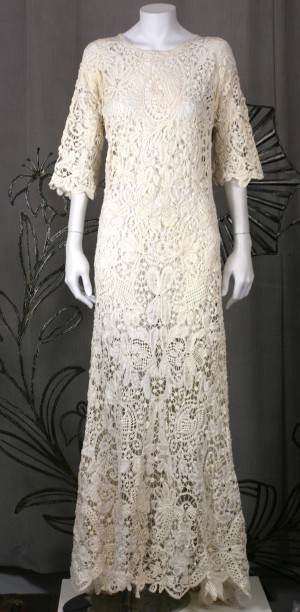 Early Hand Crochet Floral Gown with Train
