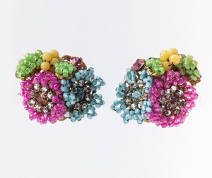 Miriam Haskell Multicolor Flowerhead Earclips
